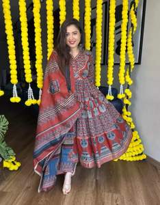Elegant Do Patti <b>Ajrakh</b> Print Flair Anarkali Suit Breathable Cotton Festivals Discover Fashionable Comfort Our Clothing - Product Image 5