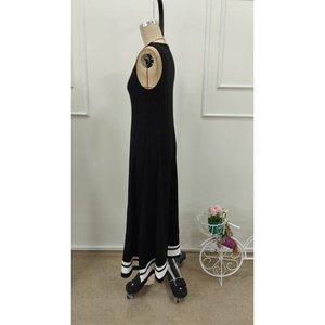 Women's Strappy Round Neck Long <b>Viscose</b> <b>Dress</b> with Ribbon Hem Detail, 34717 - Black - Product Image 6