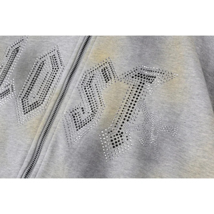 Haute Qualité En Gros Perdu Intricacy GRIS FADED Zipper Diamant clouté logo Serpent Imprimer Lavage À Capuche Pour Hommes - Product Image 2