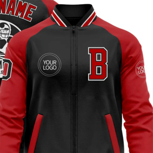 Veste bomber varsity sur mesure à deux tons avec fermeture éclair pour hommes Noir Rouge-Blanc Devant Hiver Solide vestes pour hommes - Product Image 5