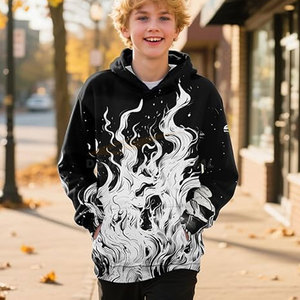 Wholesale Lightweight Kids Pullover <b>Hoodie</b> 3D Print Style Big Pocket Warm Winter Outfit Black Blue Fire - Product Image 4