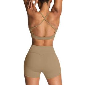Ensembles d'entraînement pour femmes Tenues de yoga Soutien-gorge de sport et short taille haute Vêtements de sport Survêtement 2 pièces solide délavé Vintage - Product Image 4
