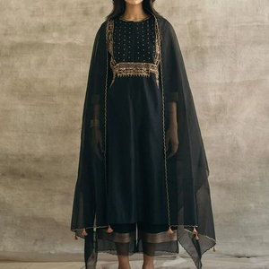 DAZZLING KURTA & <b>PANT</b> ON VELVET & SILK FABRIC EMBELLISH BEAUTIFUL RESHAM, CRYSTAL GLASS BEADS,DABKA WORK for Party-WEAR@ 2022 - Product Image 1