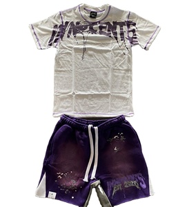 Camiseta sin mangas de algodón transpirable personalizada para hombre, chándal de lavado ácido para correr con pantalones cortos con dobladillo crudo, conjunto de 2 piezas para el verano - Product Image 1