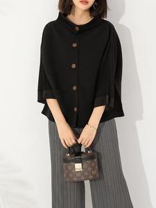 Camisa Casual Retro Elástica de Un Solo Pecho para Mujer, Nueva Colección de Otoño, Talla Grande con Pliegue Horizontal y Estampado Sólido - Product Image 5