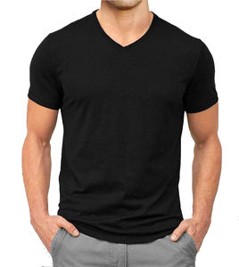 100% coton tricot tissu col en v mode T-shirt haute qualité hommes col en V t-shirts coton fait hommes T-shirts - Product Image 4