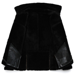 Blouson bombardier noir pour hommes en peau de mouton véritable Sherpa en peau de mouton doublée de fausse fourrure hiver chaud uniforme veste en cuir - Product Image 4