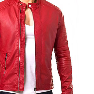 Veste de motard en cuir PU rouge pour homme, coupe ajustée, avec épaules matelassées, fermeture éclair sur le devant et un nouveau design élégant - Product Image 4