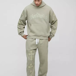 ชุดวอร์มสำหรับผู้ชายโอเวอร์ไซส์ผ้าปะติดแบบไขว้มีฮู้ดชุดวอร์มแบบลำลองระบายอากาศได้ดีและใส่สบาย - Product Image 1