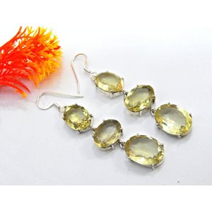 Pendientes hechos a mano de Plata de Ley 925, pendientes de cuarzo de limón, piedra amarilla citrina en forma de lágrima, pendientes de cuarzo de limón a la moda - Product Image 2