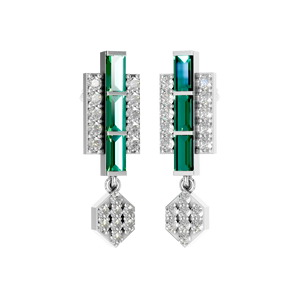 Boucles d'oreilles de fête classiques pour femmes Baguette-Cut Moissanite Diamond Emerald Gemstone Diamond Drop 950 Platinum Fine Gift - Product Image 3