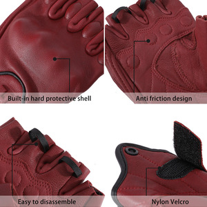 Guantes de moto de cuero de piel de cabra de alta calidad para hombres, guantes de montar antideslizantes sin dedos, guantes de protección de palma para motorista 2025 - Product Image 4