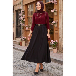 Black Formal Wrap <b>Skirt</b> with <b>Elastic</b> Waist and Pocket Details Comfortable Breathable Spandex Digital Print Patchwork Pattern - Product Image 1
