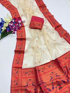 Sari Paithani en soie douce de qualité supérieure pour femme, avec pallu tissé Zari, bordure contrastante Zari Meena et motifs Butti, fabriqué en Inde, en stock - Product Image 6
