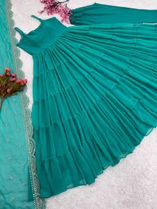 Nuevo vestido de Georgette de imitación Anarkali con estilo de volantes y cosido completo con la colección Dupatta Ready To Wear - Product Image 4