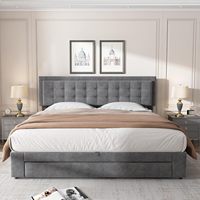 Lit Ottoman King Size avec Grand Espace de Rangement, Revêtement en Tissu Velours Gris, Cadre de Lit avec Tiroir de Rangement