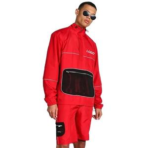 Vente chaude bleu Couleur Hommes Nylon coupe-vent ensemble court ODM Personnalisé Hommes Deux Pièces Coupe-Vent Survêtement veste et ensemble court - Product Image 4