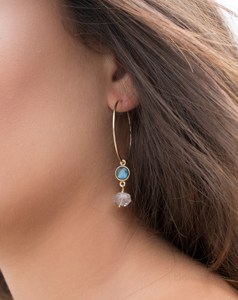 Designer Women Labradorite & Herkimer Diamond <b>Gold</b> <b>Hoop</b> 925 Solid Sterling Silver Natural Gemstone <b>Earring</b> Handmade Jewelry - Product Image 4