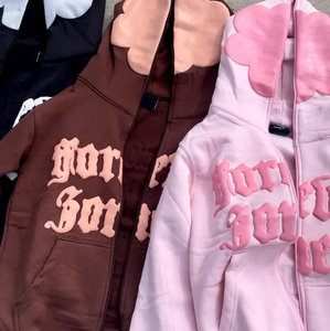 OEM Custom Men's Hoodies 450GSM 100% Cotton Streetwear 3D Embroidered <b>Zipper</b>-Up Style with Solid Pattern for Puff Print - Product Image 4