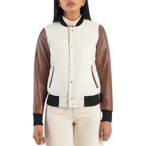 Nueva chaqueta Varsity personalizada para mujer, cuerpo de lana, Mangas de cuero blanco brillante, chaqueta con letras, chaquetas de béisbol para mujer, Varsity 2025 - Product Image 6
