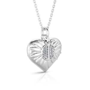 Jeulia Personalized Sunflower <b>Heart</b> Photo <b>Locket</b> Necklace in Rhodium Plated Sterling Silver - Product Image 5