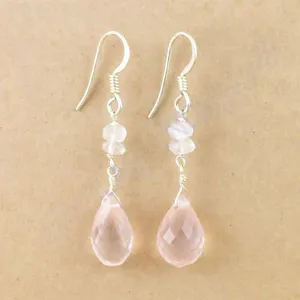 Pendientes de Plata 925 con Cuarzo Rosa para Mujer, Joyería de Moda con Piedras Preciosas - Product Image 1