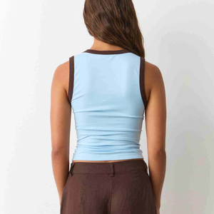 Women Scoop-Neck Ribbed Knit <b>Top</b> Jersey Racerback Solid Color Crop Tee Sleeveless Sporty Workout Running Yoga Tank <b>Top</b> For Women - Product Image 2