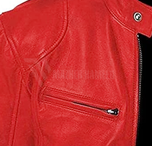 Veste en cuir véritable de couleur rouge unie élégante classique pour hommes Vestes d'hiver durables et respirantes à col montant de style rue haute - Product Image 4