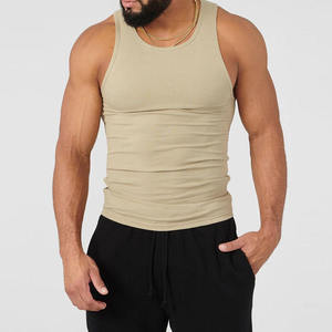 Logo personnalisé coton hommes entraînement été respirant impression débardeurs Fitness Stringer hommes côtelé débardeur - Product Image 2