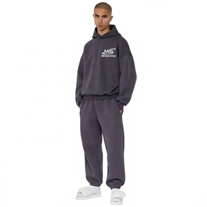 CustomizedOEM Custom Logo Printed Acid Wash Men's 420 GSM Heavyweight Polyester Fleece Eco-Friendly Breathable Hooded Tracksuit - Product Image 3