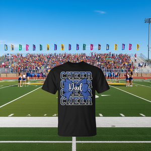 T-shirt blu da cheerleader per papà, design promozionale con fiocco per il papà tifoso - Product Image 3