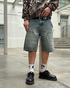Shorts Bermuda en jean délavé pour homme, taille mi-haute, fermeture éclair, séchage rapide, respirant, 100 % coton, style urbain, en toile - Product Image 3