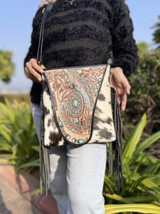Bolsos de Hombro y Cruzados de Cuero Tallado a Mano al por Mayor, con Flecos, de Piel de Vaca, Estilo Bohemio Gitano, Vintage, Hechos a Mano - Product Image 3