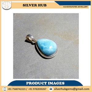 2025 nouveau pendentif exclusif en argent Sterling 925 forme de poire naturel bleu Larimar pierre précieuse pendentif fait main ODM OEM fournisseur en vrac - Product Image 4