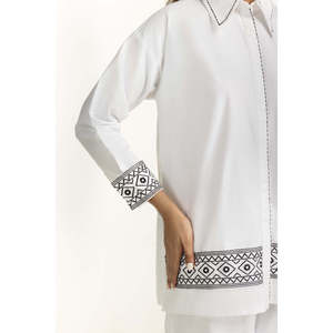 Conjunto Casual de Dos Piezas para Mujer, en Algodón Blanco con Bordado, para Primavera/Verano, Corte Holgado, con Tela Acanalada, Talla XS - Product Image 3