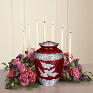 Urna para cenizas humanas-Tamaño 9x7 pulgadas-Rojo con pájaros Grabado Nube Fuego Una urna hermosa y humilde para que sus seres queridos permanezcan - Product Image 2