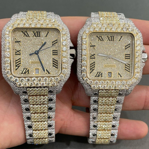 Montres-bracelets à quartz bling de luxe pour hommes entièrement en diamant glacé or argent Style Hip Hop nouvelle bande en acier inoxydable de haute qualité - Product Image 1