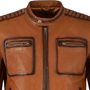 แจ็กเก็ตหนังสำหรับผู้ชายเสื้อแจ็กเก็ตหนังแขนยาวแบบปรับแต่งได้ป้องกันรอยยับ - Product Image 4