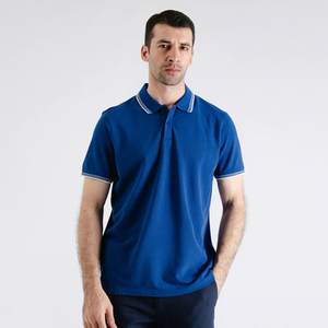 Camiseta de Manga Corta para Hombre, Corte Ajustado, Tejida, Antiencogimiento, Secado Rápido, Casual, Azul, 100% Algodón, Transpirable, Cómoda, para Verano, OEM - Product Image 1