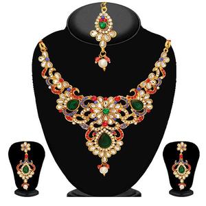 Kriaa Luxury Vintage Kundan Necklace <b>Set</b> with <b>Gold</b> Plated Maang Tikka Multicolor Stone Fine <b>Jewelry</b> Earring <b>Sets</b> - Product Image 1