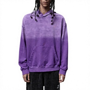 Sudadera con Capucha Morada Tie-Dye de Peso Pesado Fácil de Usar para Hombre, de Forro Polar de Algodón con Bolsillo y Color Degradado, Ajuste Regular, Estilo Urbano de Otoño - Product Image 1