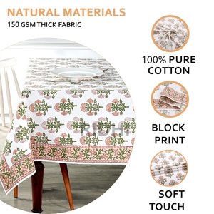 Mantel de Mesa Hecho a Mano 100% Algodón Mughal Buta Peach con Diseño Floral Moderno en el Borde, Reutilizable, Tamaño Personalizado para Bodas y Estilo Rústico - Product Image 6