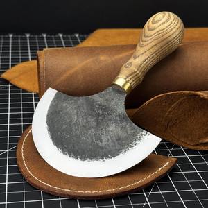 Cuchillo grande de media luna, hoja afilada forjada a mano de acero al carbono endurecido, mango ergonómico, con Funda de cuero, herramienta de cuero - Product Image 1