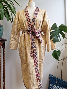 Antique Impression Designer Motif Kantha Kimonos Robes Longueur Au Genou Été Printemps Porter Plage Fête D'anniversaire Taille Libre - Product Image 2