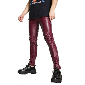 Pantalon en cuir taille haute pour hommes, coupe ajustée, mode hivernale, jeans de couleur unie avec technique lavée, décoration imprimée, quantité minimale de commande bas du Pakistan - Product Image 1