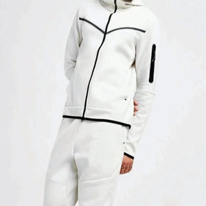 Survêtement en nylon patchwork personnalisé pour hommes Survêtement en polaire pour hommes de couleur blanche Full Zip Hoodie Joggers Sweatpants Sweat Suit - Product Image 1