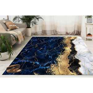 <b>Navy</b> <b>Blue</b> Marble Printed <b>Rug</b> - Modern Chenille Floor <b>Rug</b>,With Pile Soft <b>Rug</b> - Product Image 1