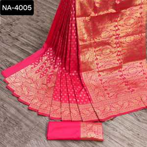 Vêtements ethniques indiens en soie douce avec motif de tissage Zari et Meenakari Weawing Rich pallu avec bordure de tissage Zari Sari avec chemisier - Product Image 6