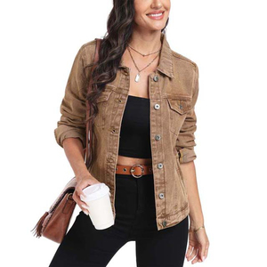 Chaqueta Vaquera de Alta Calidad para Mujer, Abrigo Personalizado de Otoño Invierno con Tela Tejida, Color Liso Teñido, Cierre de Botones - Product Image 5