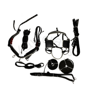 Arnés de conducción de caballos de nailon patentado negro con accesorios cromados de tubería blanca Juego duradero completamente acolchado para Buggy y carro de caballos - Product Image 1